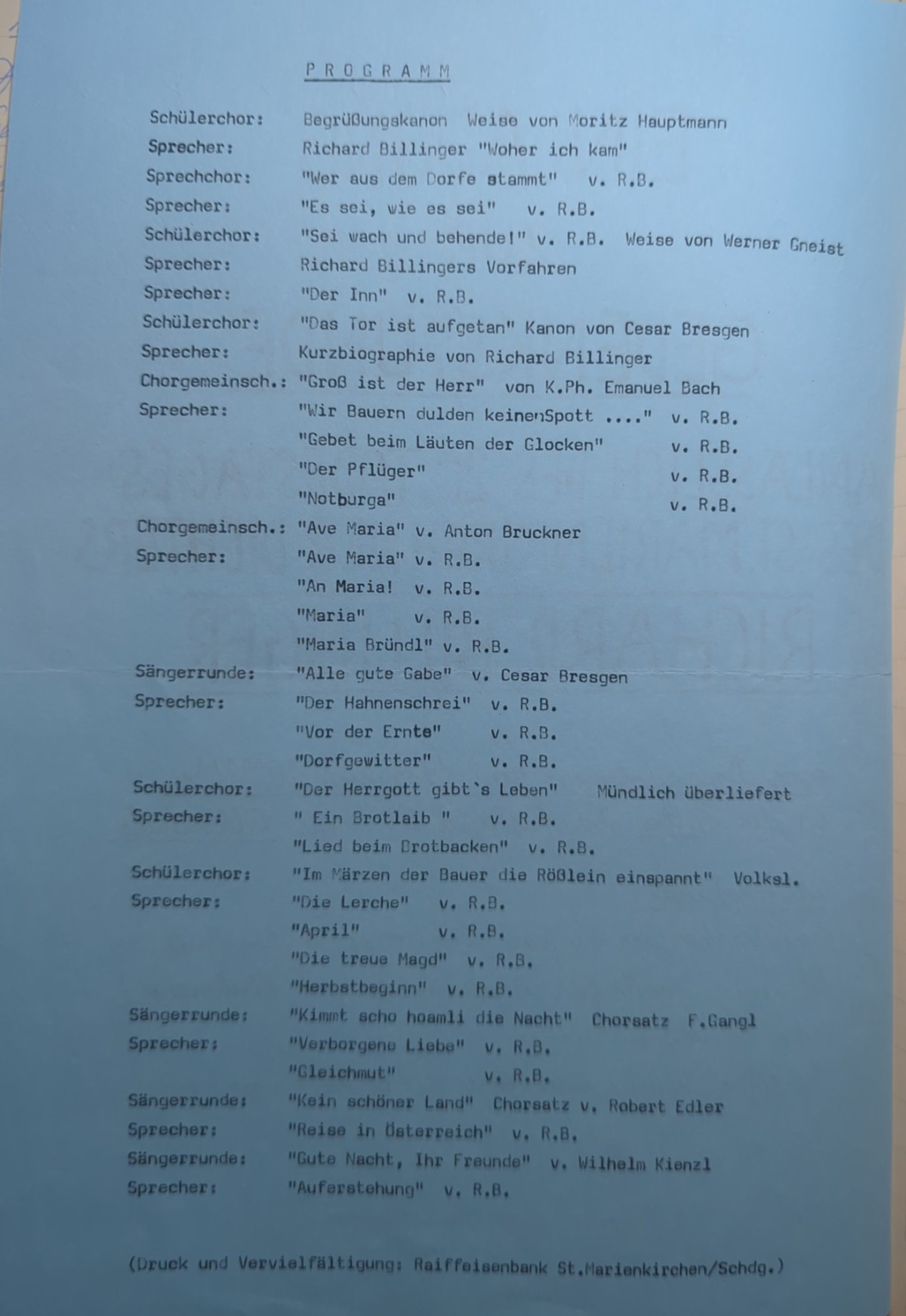 Das Programm der Gedenkstunde am 7. Juni 1984