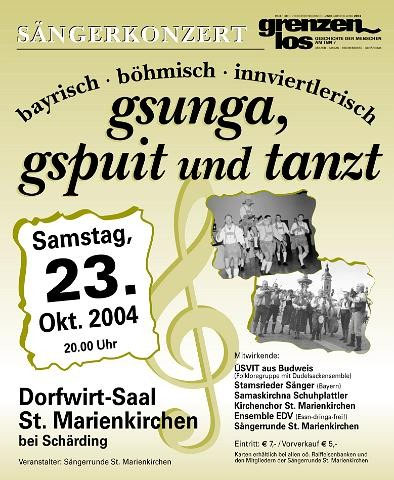 Plakat zum Sängerkonzert am 23. Oktober 2004 im Dorfwirt-Saal