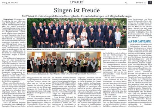 Zeitungsbericht vom 23. Juni 2023: „Singen ist Freude“