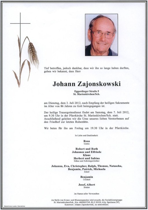 Unterstützendes Mitglied Johann Zajonskowski