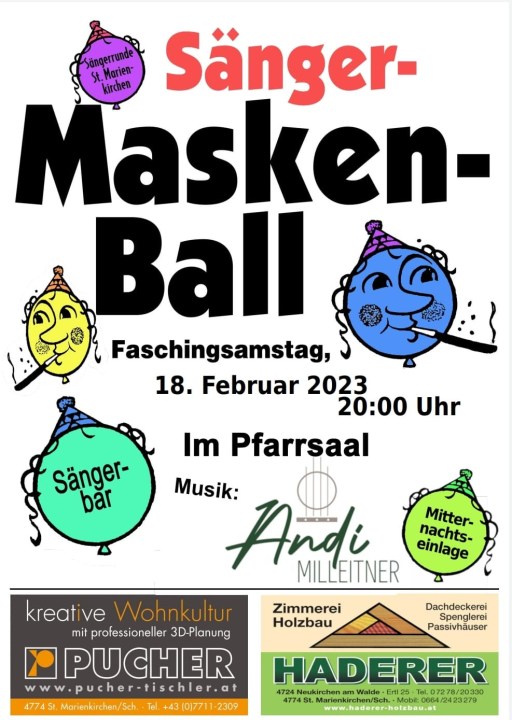 Plakat zum Sängermaskenball am 18. Februar 2023