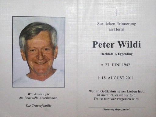 Totenbild Peter Wildi