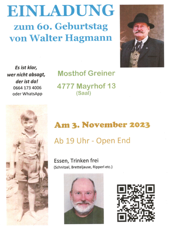 Einladung zum 60. Geburtstag von Walter Hagmann